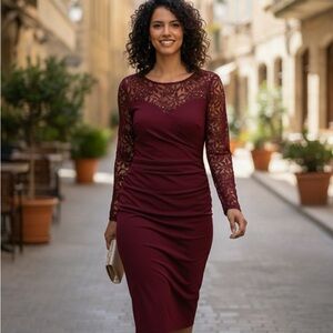 Ralph Lauren Elegant Burgundy Lace Dress